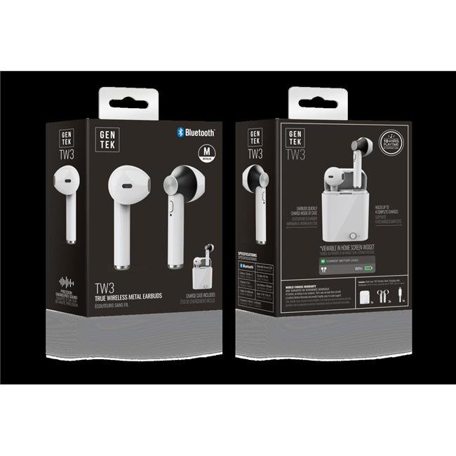 Gentek GT14181 TW3 True Wireless Metal Earbud, White & Black Walmart