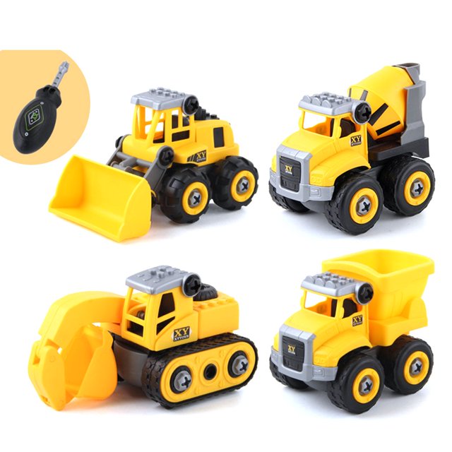 4Pcs Hands-on Ability Plastic Cement DIY Detachable Engineering Vehicle Police Car for Children