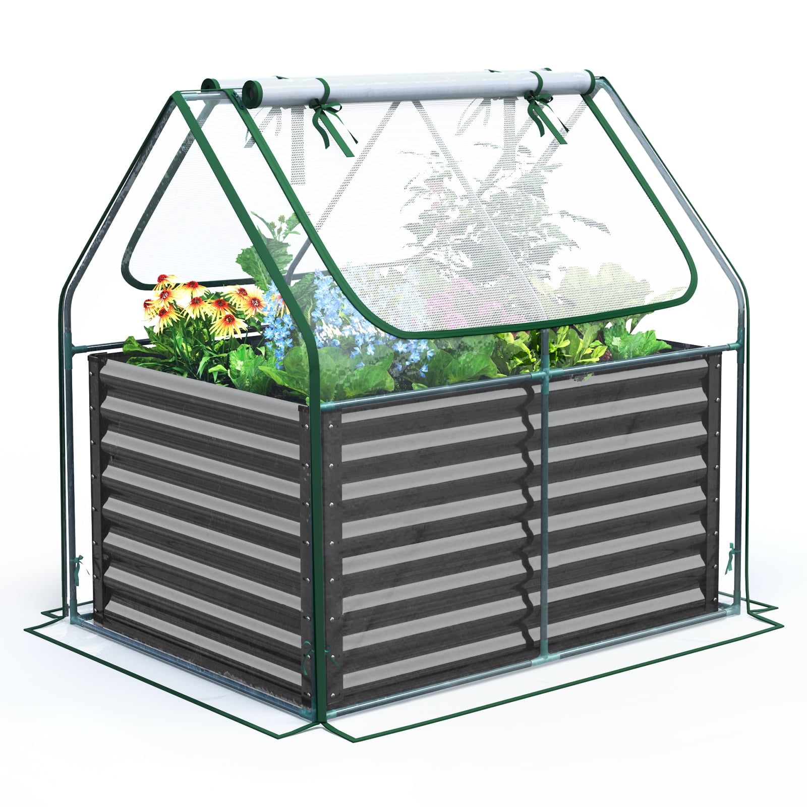 Quictent Raised Garden Bed with Cover, 4x3x2ft, Tall Metal Planter Box, Clear, 33.5 lbs