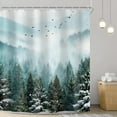 thumbnail image 2 of Green Mountain Shower Curtain 66Wx72H Inch Nature Scenery Foggy Pine Tree Scenic Woodland Greenery Landscape Mens Bathroom Decor Fabric Polyester Waterproof 12 Pack Hooks, 2 of 7