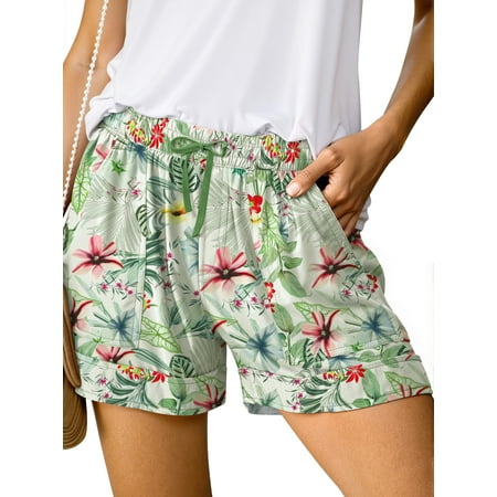 Fantaslook Womens Casual Shorts Elastic Waist Drawstring Shorts Pants with Pockets Summer Beach Floral Shorts