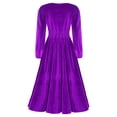 thumbnail image 2 of TiaoBug Womens Velvet Midi Dress V Neck Long Sleeve Flowy Evening Party A-Line Dresses Purple S, 2 of 5