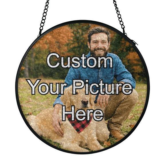 Custom Round Stained Glass Suncatcher, Personalized Your Own Picture 6.3x6.3In Window Hanging, Home Decoration,Gift for Couples, Friend, Family, Colleague