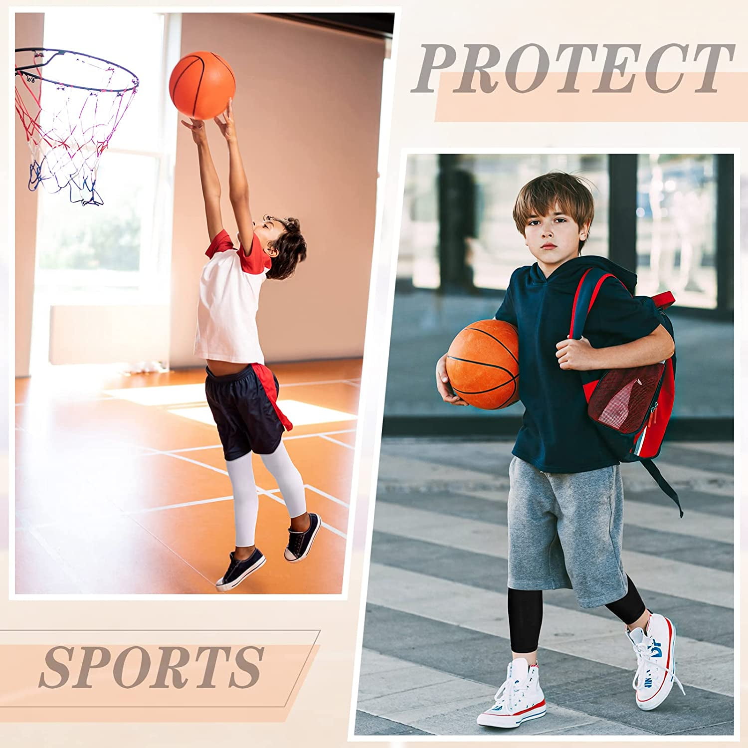  4 Pieces Kids Long Compression Leg Sleeve UV Protection Full  Length for Boy Girl Youth Sports Cycling Basketball : Health & Household
