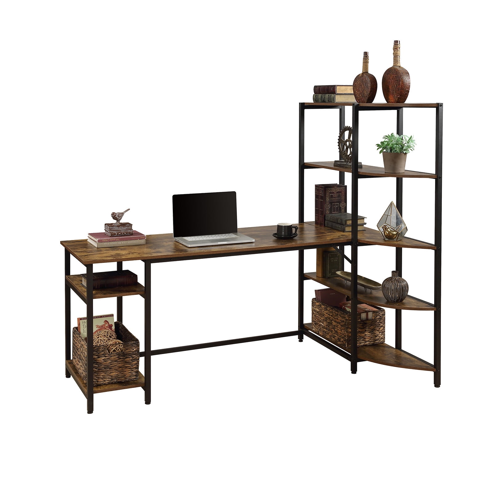 OVERDRIVE Home Office Computer Desk with Corner Bookshelf and Tower