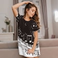 thumbnail image 3 of Wukai Piano Keys With Musical Notes Print Women's Loose Short Sleeve Nightgown, Soft Sleep Dress for Comfortable Relaxation, Casual Lounge Wear, 3 of 6