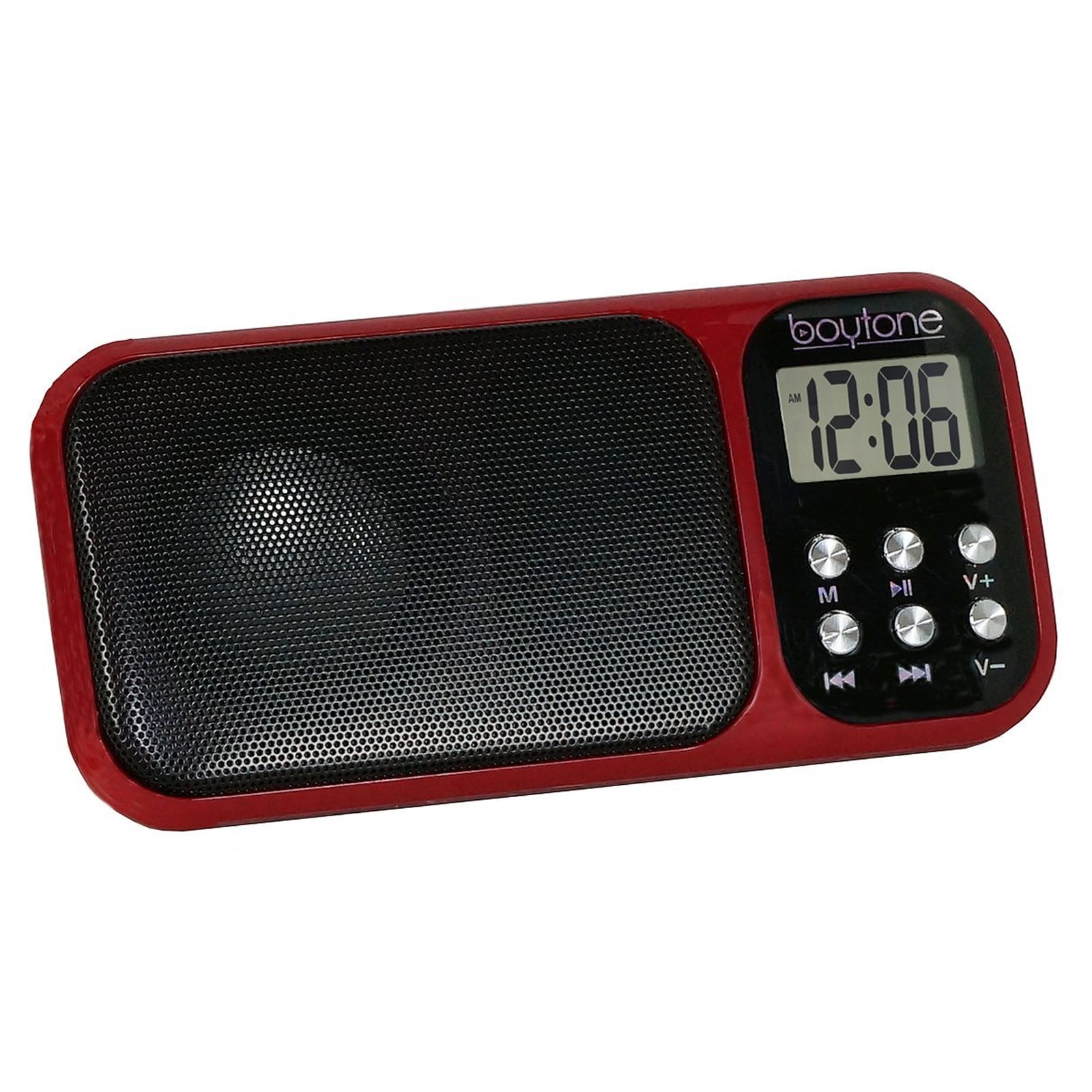 Boytone BT92R Portable FM Transistor Radio Alarm Clock with Earphones