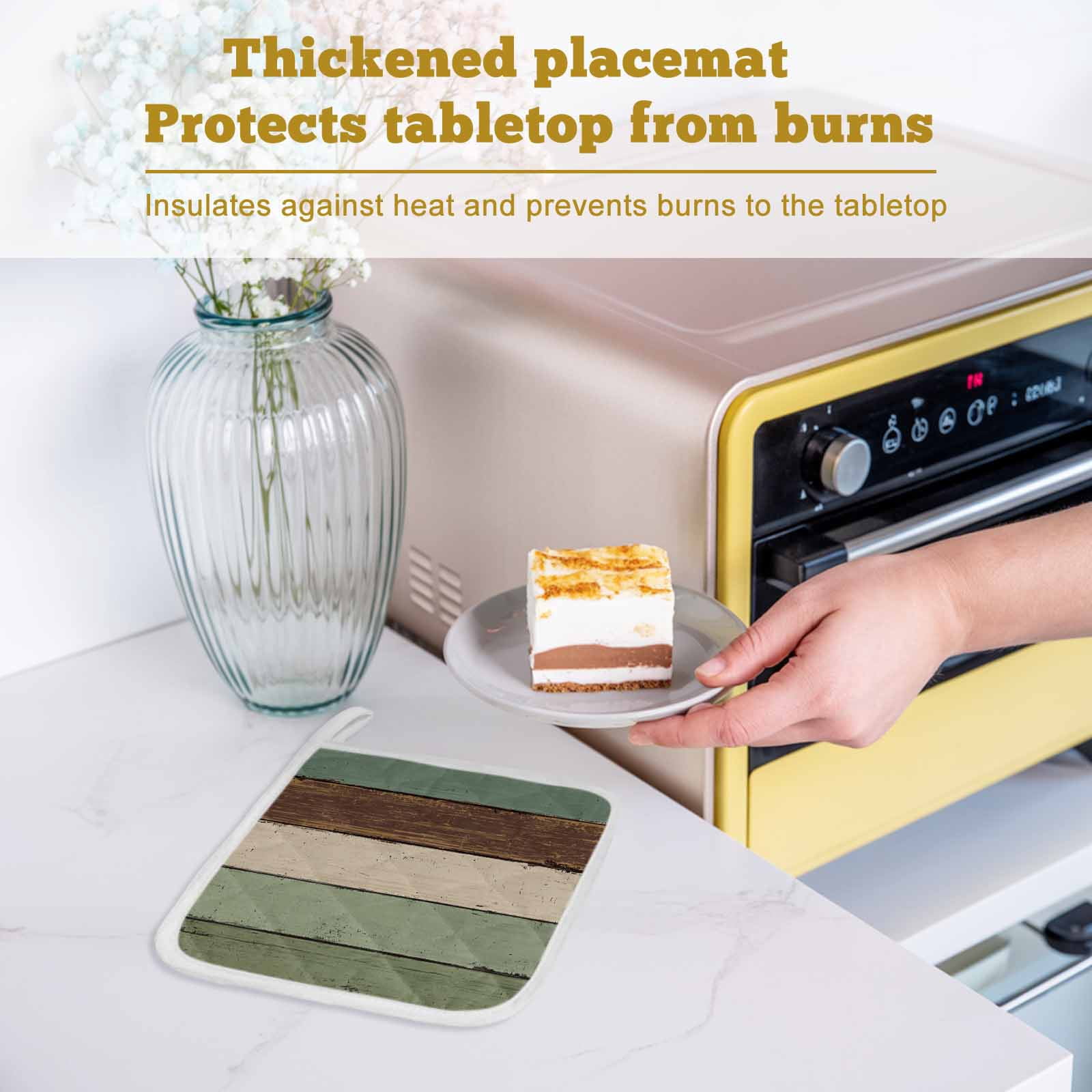 Green Brown Pot Holders for Kitchen Heatproof Potholder, 3 Pack Country Wood Grain Abstract Stripe Hot Pads Multipurpose Oven Pads Cloth Potholders Trivet for Cooking Baking