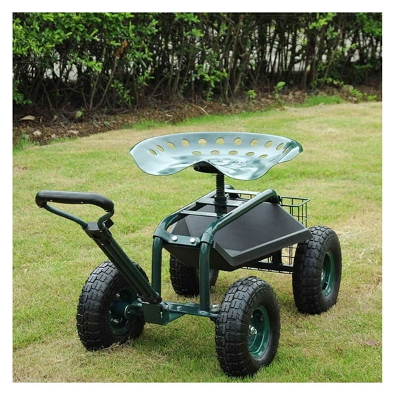 Garden Cart Heavy Duty, Rolling Garden Dump Cart with 360 Swivel Seat & Tool Tray - Outdoor Yard Utility Wagon for Gardening, Landscaping, and Farm Work
