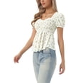 thumbnail image 4 of INSPIRE CHIC Women's Peplum Top Short Sleeves Sweetheart Neck Shirred Floral Blouse Beige L, 4 of 6