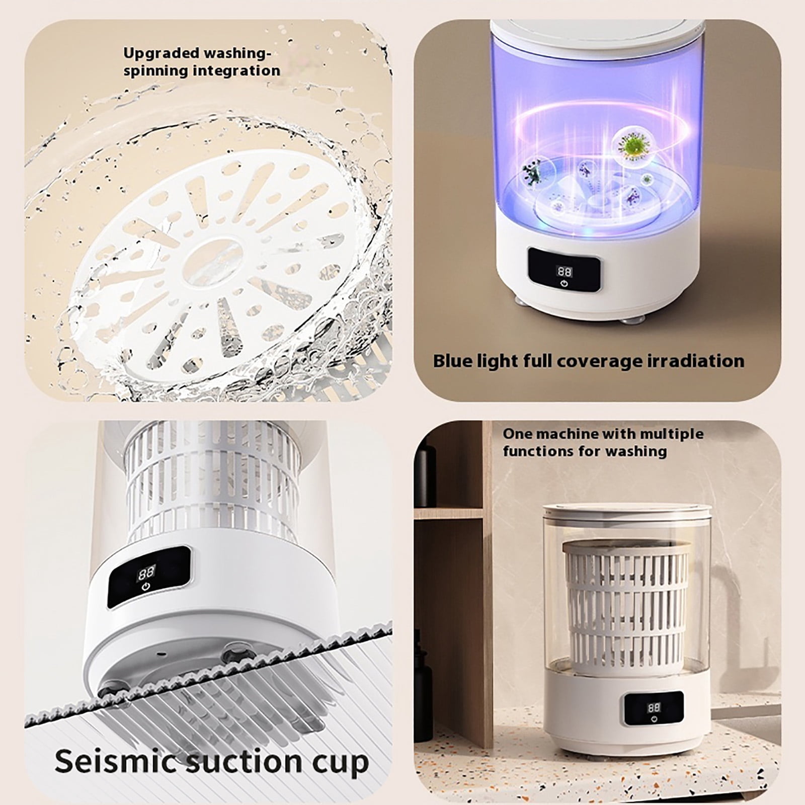 Fully Automatic Portable Foldable Washing Machine, 4L Compact Mini Washer for Underwear, Socks, Travel, Dorm, Apartment