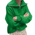 thumbnail image 4 of VISALY Half Zip Pullover Tunic Sweatshirt Turtleneck Sweater Oversize Zipper Knitted Pullover Long Sleeve Solid Color Loose Autumn Winter Office Sweater Soft Pullover Basic Tops Green One Size, 4 of 7