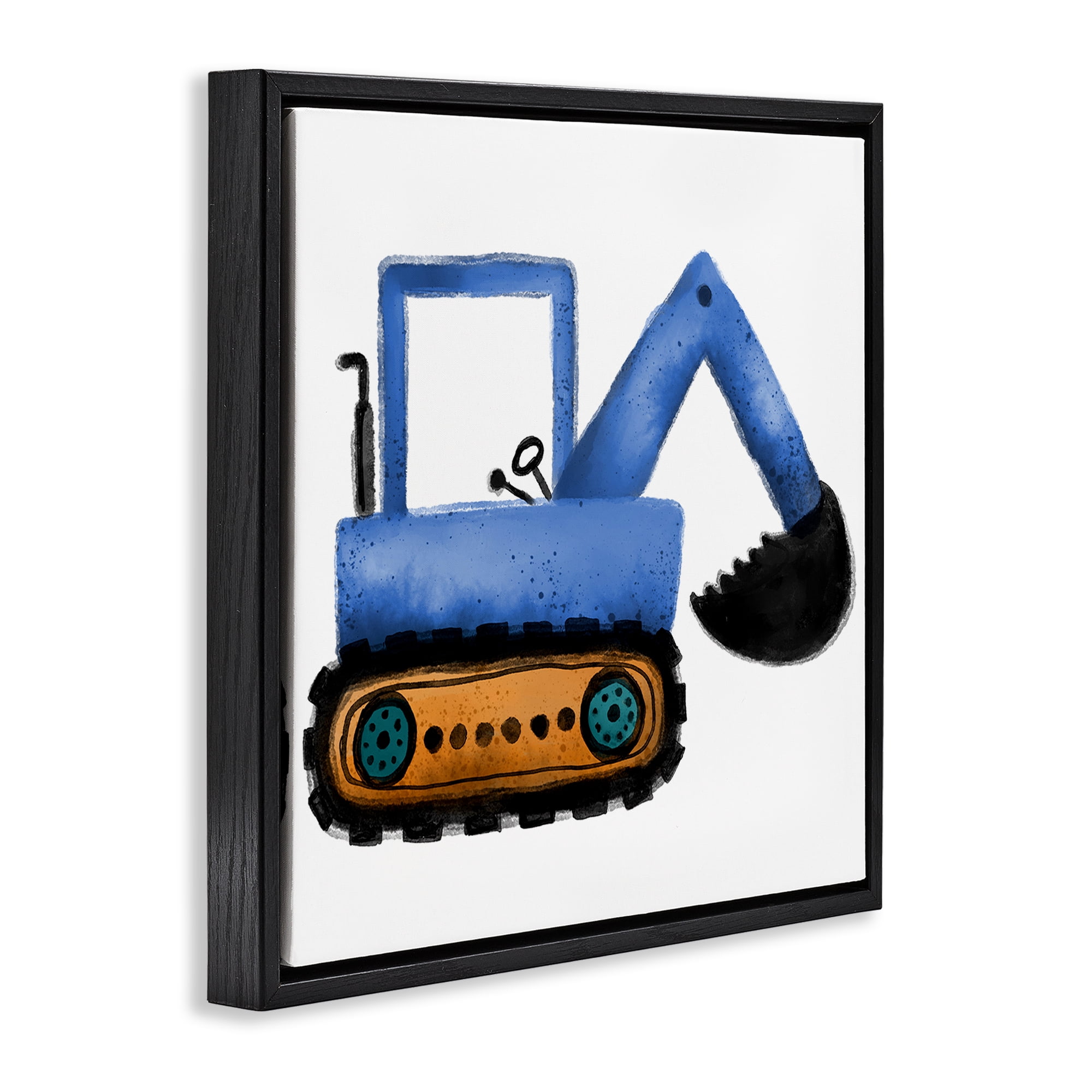 Stupell Industries Blue Simple Bulldozer Transportation Painting Black Floater Framed Canvas Art Print Wall Art, 18 x 18