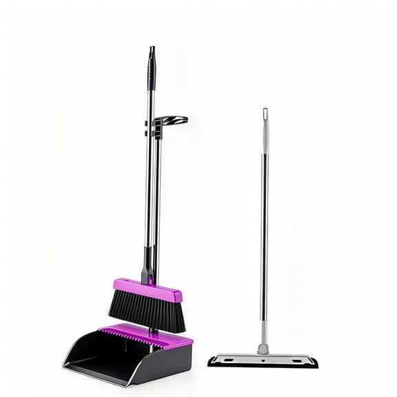 Tyasoleil Broom and Dustpan Combo, Sponge Air Broom for Floor Cleaning, Glass Window, Bathroom, Pet Hair - Purple