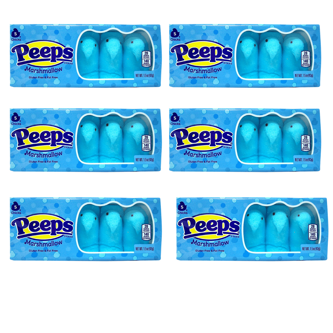 Easter Peeps Marshmallow Blue Chicks Easter Candy (Pack of 6),5 Count/Pack Treats for Easter Baskets and Decorations