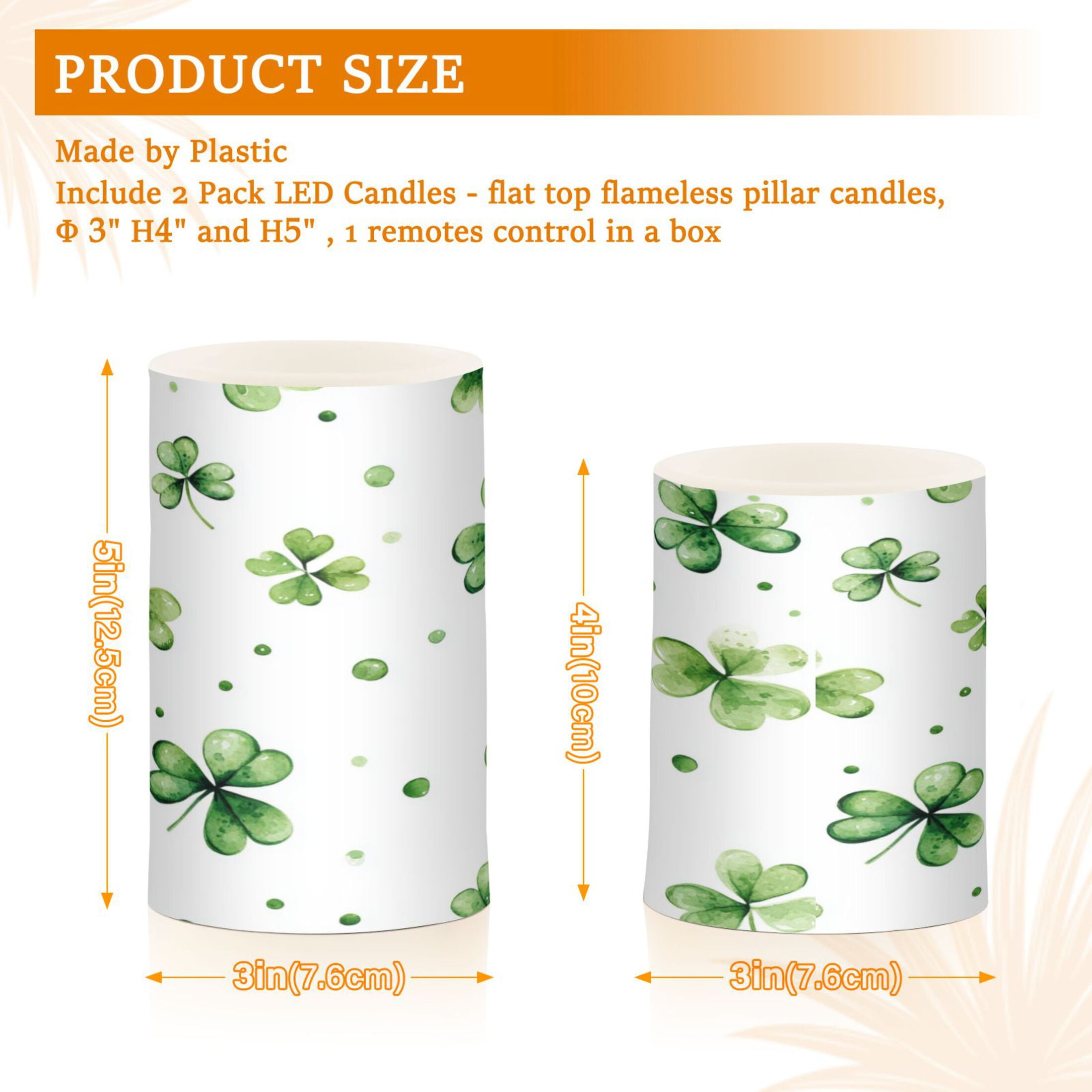 2 PCS Flameless Candles with Remote Timer LED Battery Operated Flickering Candle Light for Wedding Table Home Decoration Gifts Shamrock Leaves