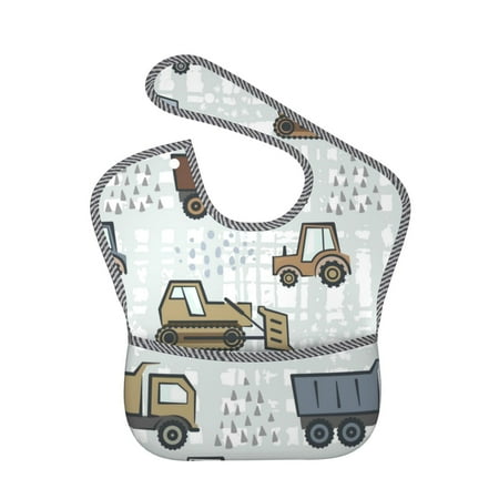 Bingfone Mess-Proof Baby Bib - Waterproof Bib For Baby Boy Or Girl With Food Catcher Pocket, Unisex-Tractor And Dumper