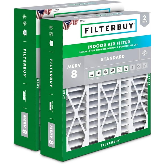 Filterbuy 20x25.25x3.5 Air Filter MERV 8 Dust Defense, Pleated HVAC AC Furnace Filter Replacement for Aprilaire Space-Gard 2120, 2-Pack