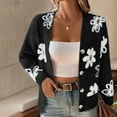 thumbnail image 7 of Trendy Sweater Cardigans Womens Long Sleeve Button Up Flowers Pattern V Neck Casual Soft Cotton Knit Blouse Tops (M, Black), 7 of 7