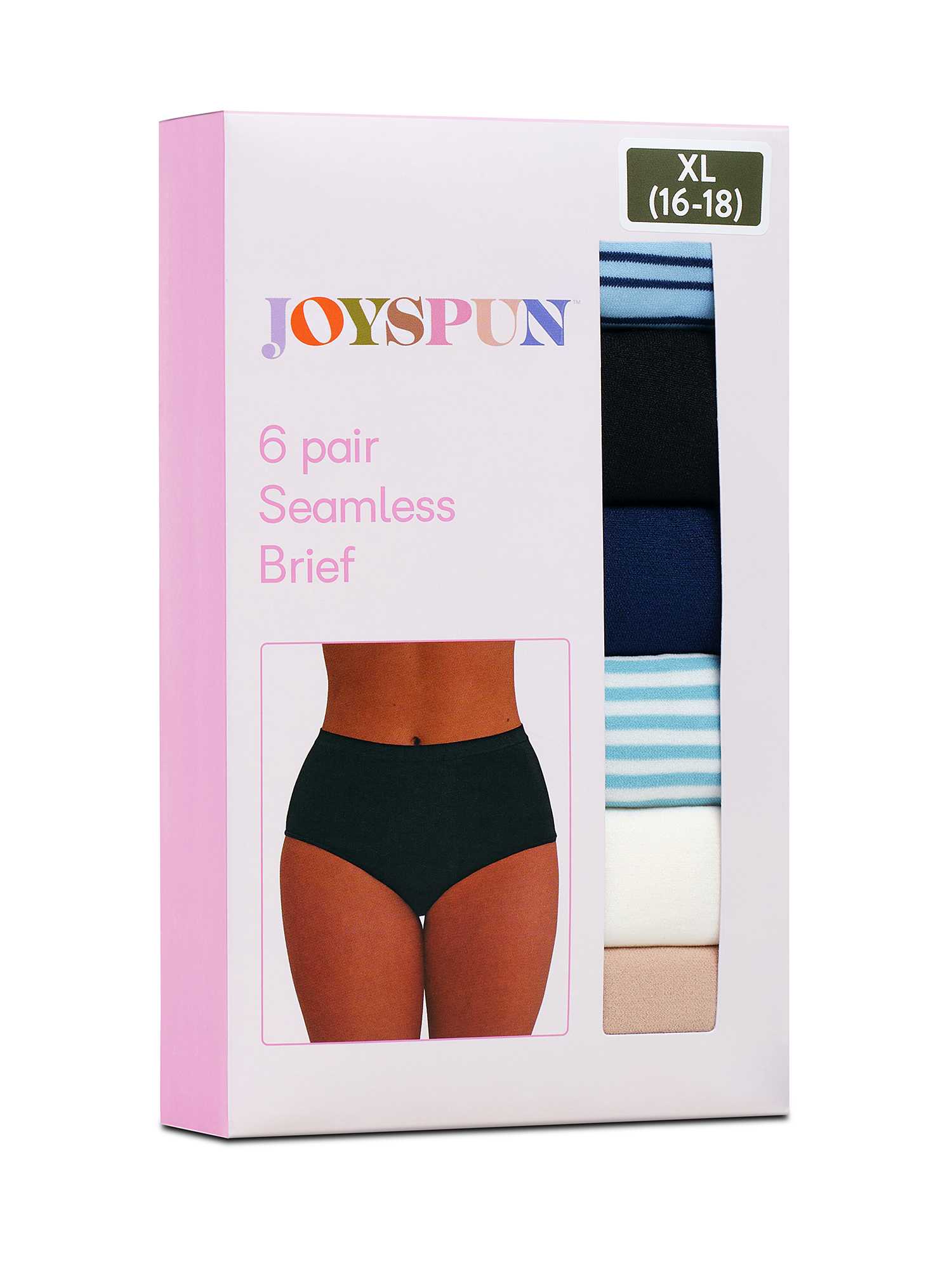 Joyspun Women's Seamless Brief Panties, 6-Pack, Sizes XS-XXXL