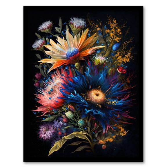 Tropical Flower Bouquet Vibrant Floral Artwork Colourful Elegant Spring Blooms Art Print Framed Poster Wall Decor 12x16 inch