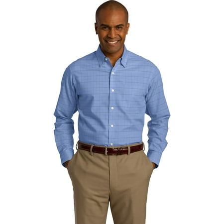 - Men RH70 Oxford Shirt Windowpane Plaid Non-Iron Shirt