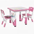 thumbnail image 1 of Qaba Ensemble de 3 Pcs Table et Chaises pour Enfants à Hauteur Réglable avec Rangement, Rose, 1 of 10