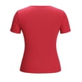 thumbnail image 6 of Fengqque Women's Knitted Rib T Shirt Half Zip V Neck Short Sleeve Casual Summer Slim Fit Top Red L(L), 6 of 7