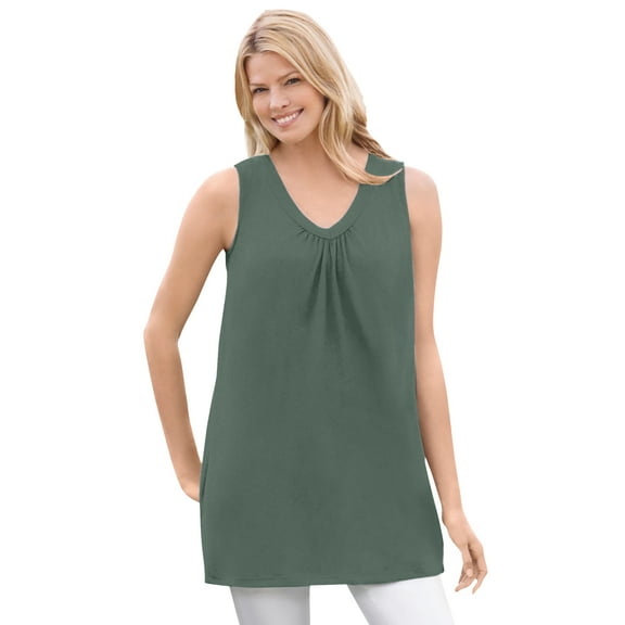 Woman Within Plus Size Perfect Sleeveless Shirred V-Neck Tunic