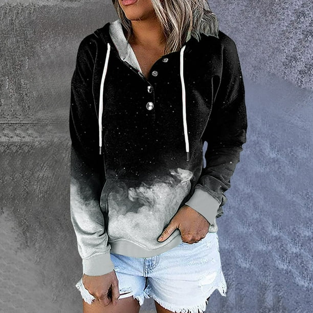 Pntutb Sudadera de manga larga con capucha y teñido anudado para mujer Blusa informal Tops Pntutb Pntutb-998