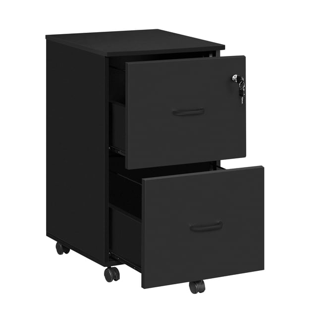 Armario Archivador de 2 Cajones, Archivador de Oficina con Cerradura, Soporte para Impresora, Negro