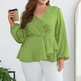 thumbnail image 5 of MIUOWANP Women's Long Sleeved Top Solid Color Hollowed Out Lace V-neck Shirt With Fashionable Jacquard and Comfortable Blouse Size XXL(12)Green, 5 of 9