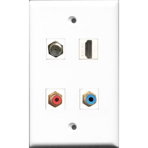 RiteAV 1 Port HDMI and 1 Port RCA Red and 1 Port RCA Blue and 1 Port Coax Cable TV- F-Type Wall Plate