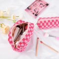 thumbnail image 2 of LAICAIW Makeup Bag Checkered Cosmetic Bag Pink Makeup Pouch 1Pcs Large Capacity Makeup Bags and 1Pcs Makeup Brushes Storage Bag Travel Toiletry Bag Organizer, 2 of 7
