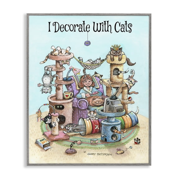 Stupell Industries Eclectic Decorate With Cats Funny Gray Framed Giclee Art, 16 x 20, by Gary Patterson