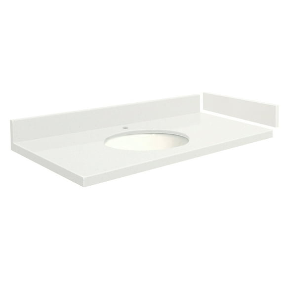 Transolid VT43x22-1OU-3A-A-W-1 43 in. D Quartz Vanity Top with Single Hole and Oval Undermount Sink, Milan White