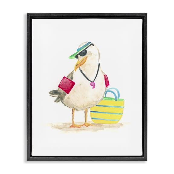 Stupell Industries Contemporary Beach Lifeguard Seagull Black Floating Frame Canvas Art, 17 x 21, by June Erica Vess