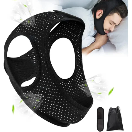 Black Anti Snore Chin Strap Breathable Snoring Solution Non-Stick Hair Fade Resistant