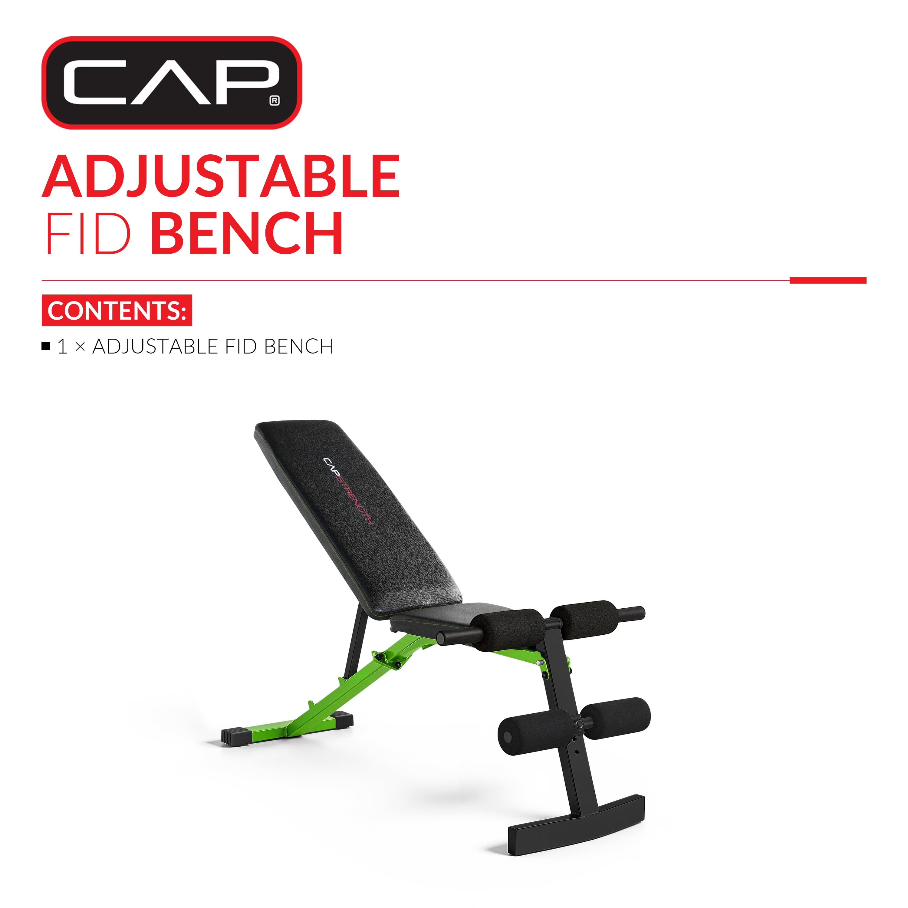 CAP Strength Adjustable FID Weight Bench (600 lb Weight Capacity), Green