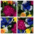 thumbnail image 2 of Sympathy Silks Artificial Cemetery Flowers - Fuchsia Mums with Blue Iris - Saddle for Headstone, 2 of 6