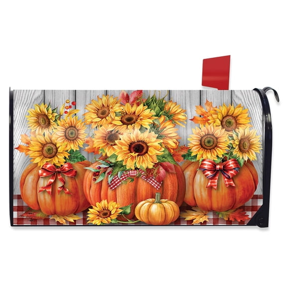 Briarwood Lane Fall Mailbox Cover - Standard Size - Sunflowers in Pumpkin For Fall Mailbox Cover