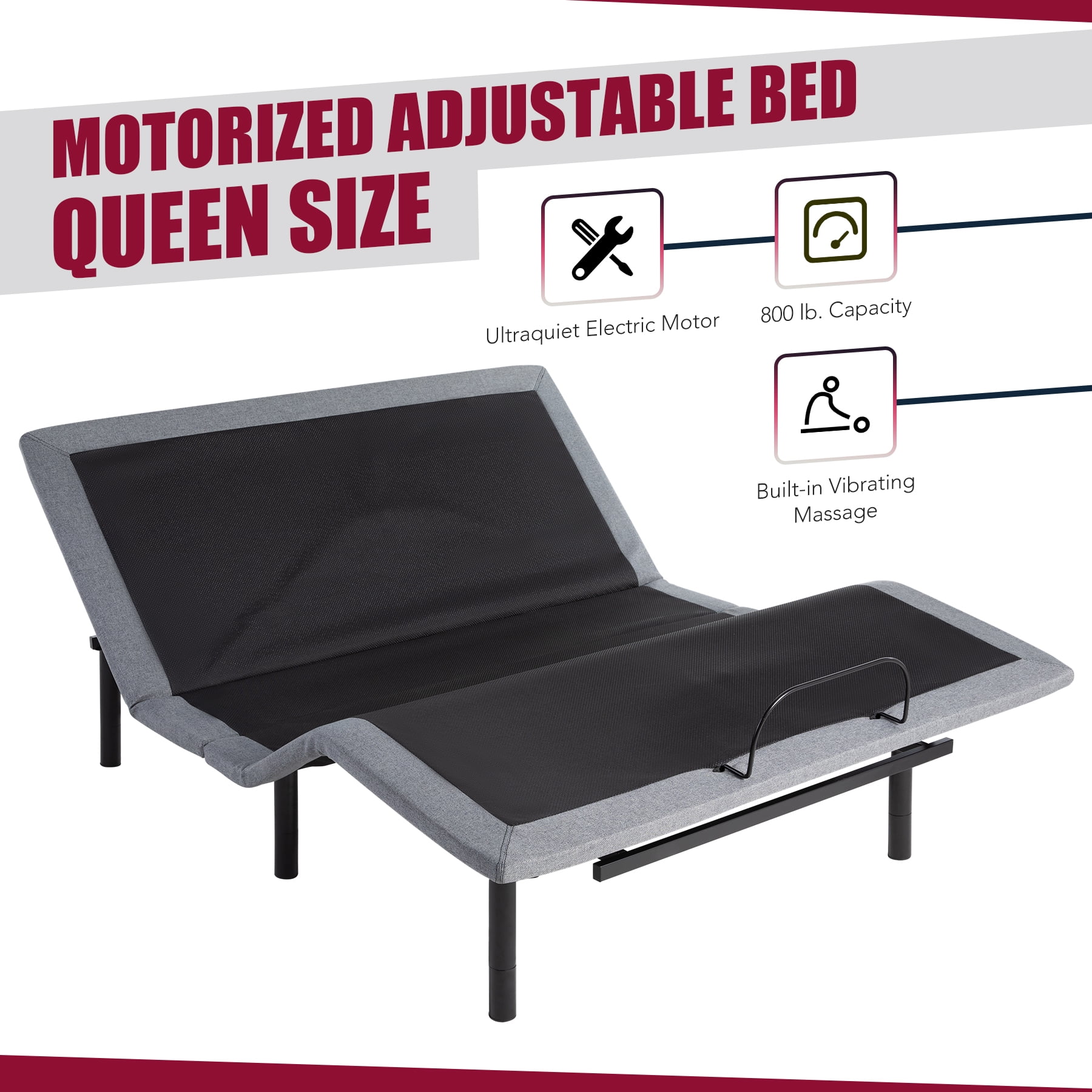 Electric Bed Frame for Queen Size Mattress w Remote, USB Ports, and