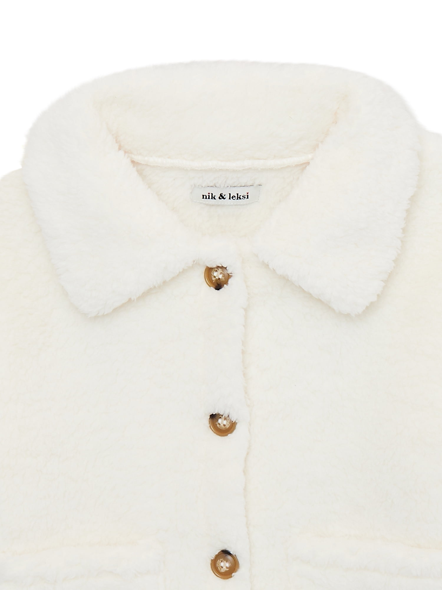 Nik and Leksi Girls Collared Crop Long Sleeve Shacket
