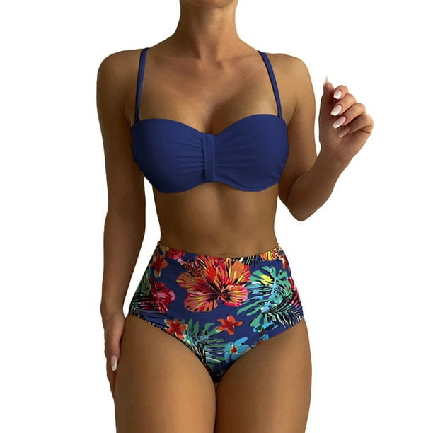 MKLEKYY Trajes De Baño Completo Mujer Womens Bikini Sets High Waisted Two Piece Swimsuits Floral Print Swimwear Swimsuits