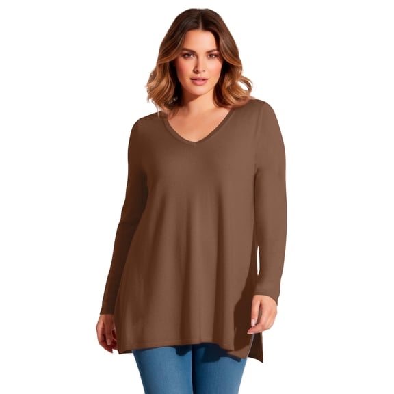 Avenue Women's Plus Size V-Neck Tunic Sweater