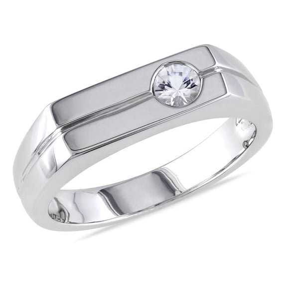 AMOUR Men's Bezel Set White Sapphire Ring In Sterling Silver