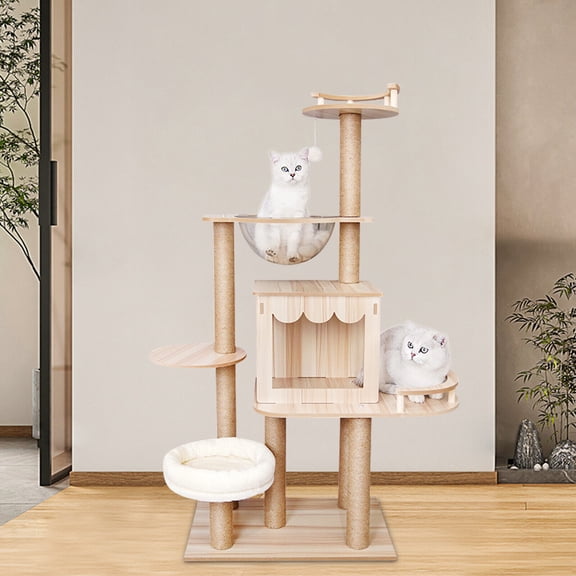 Luxury Cat Tower Condo w/ Cat Wooden Scratching Post Kittens Activity Center for 33.1Lbs Cats Play&Rest
