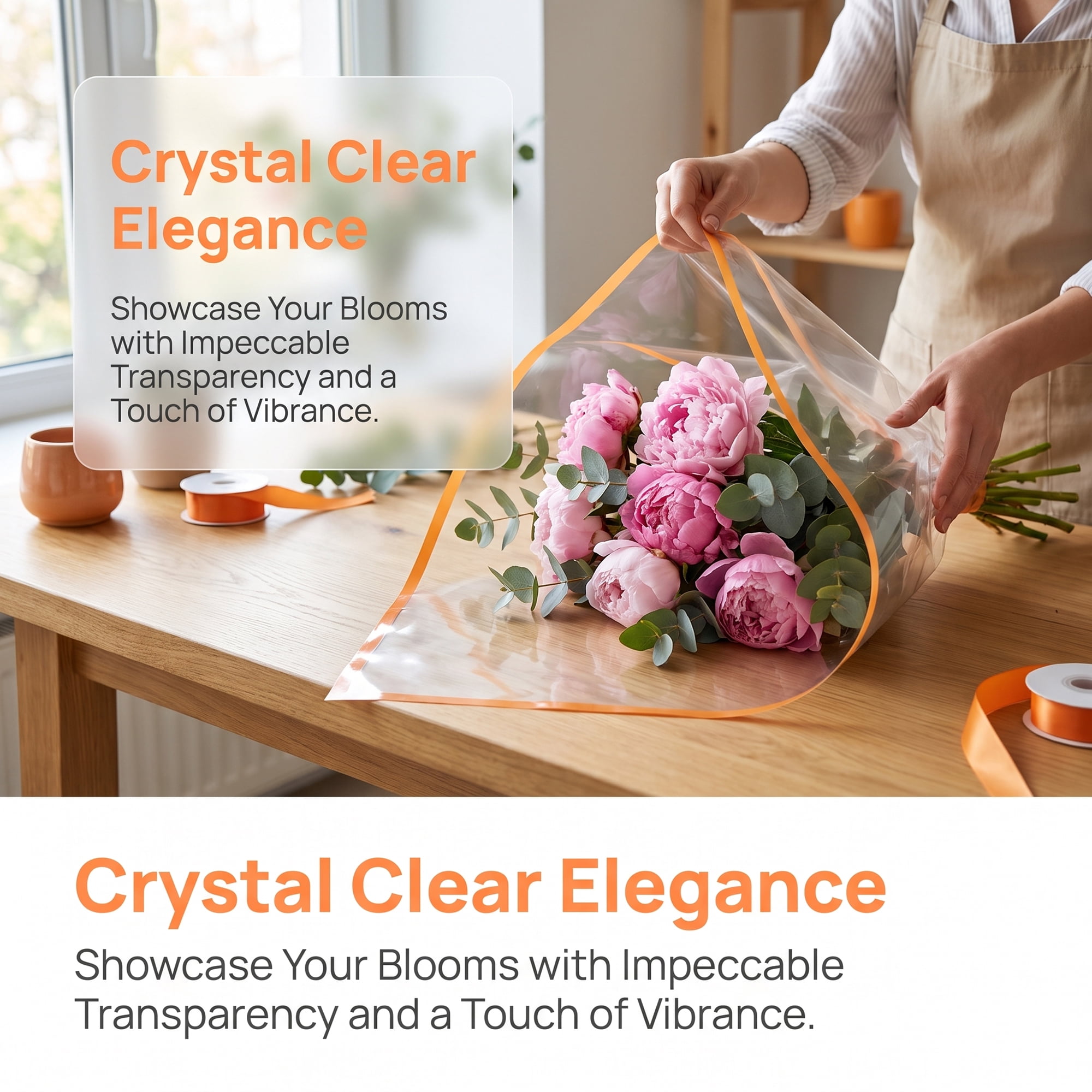Unique Bargains Premium Waterproof Clear Gift Wrapping Paper for Gifts Orange 22"x 22"