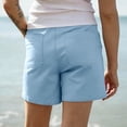 thumbnail image 4 of Womens Shorts with Button Closure, Mid Waisted Casual Solid Color Shorts with Pockets, Summer Outdoor Hiking Jogging Athletic Work, Womens Shorts | VerBelle,Light Blue XL, 4 of 7