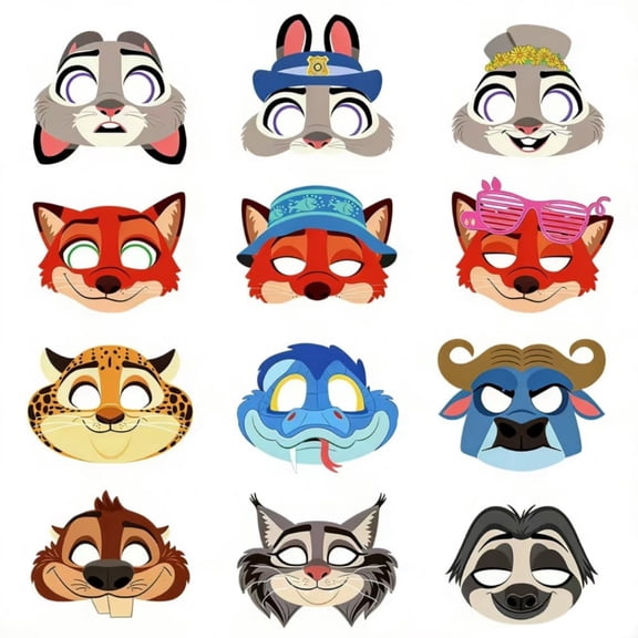 12Pcs Zoo Utopia Themed Paper Glasses, Party Supplies Photo Booth Prop Cartoon Character Cosplay Birthday Gift.